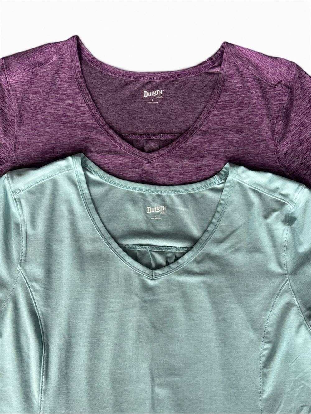 Duluth Athletic T-Shirts V-Neck Size Large 2 shirts Purple and Turquoise